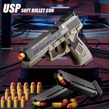 2025 USP Toy Gun Soft Clip Pistol, Continuous Shooting, with 100 Bullets And 2 Magazines, Toy Foam Blaster, Cool Rapid-fire Toy Gun Educational Models, Outdoor Shooting Games, Halloween, Thanksgiving, Christmas, Birthday Gift for Boys Girls0