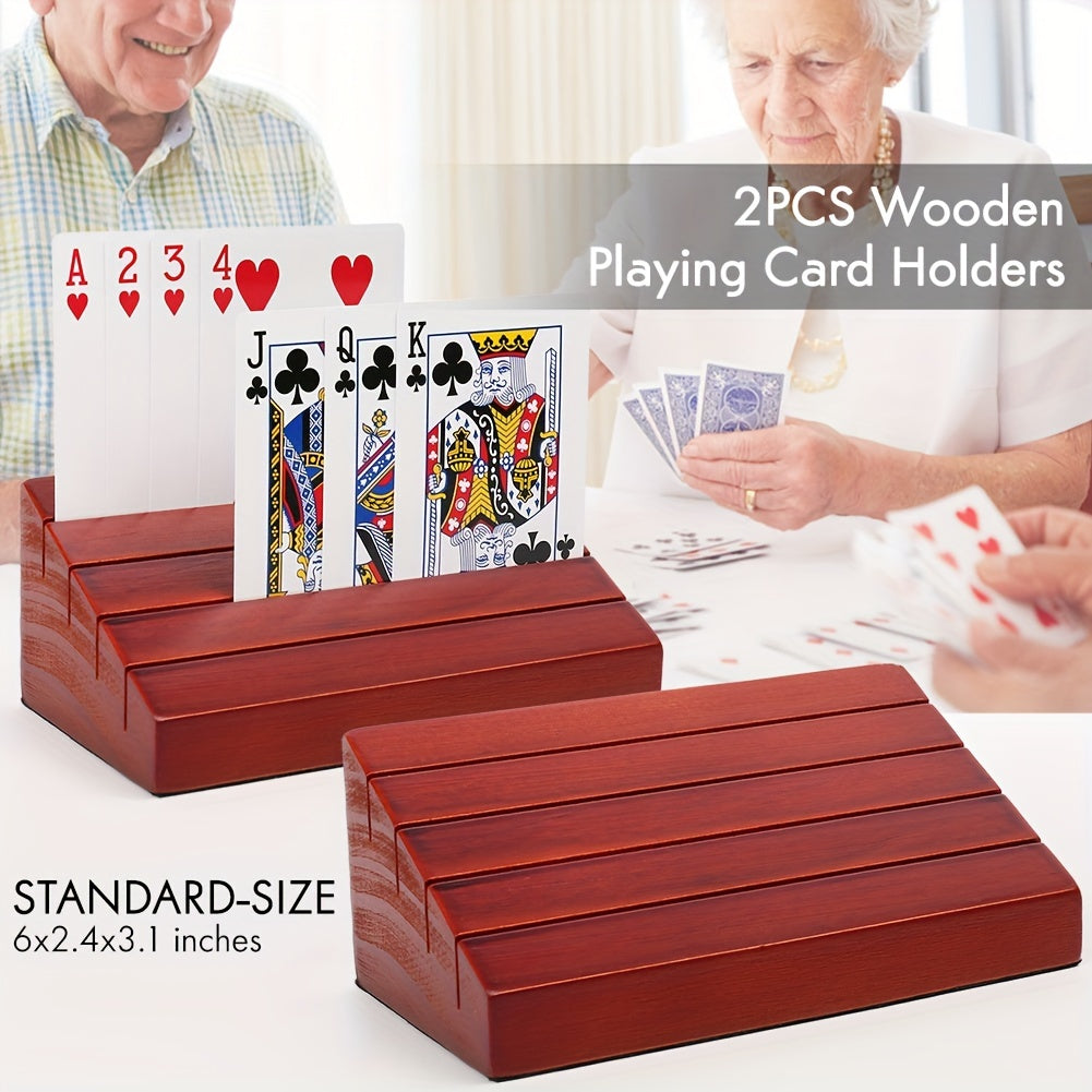 2Pcs Playing Card Holder Wooden Hands Free Cards Holder Rack Organization 4 Slots Durable