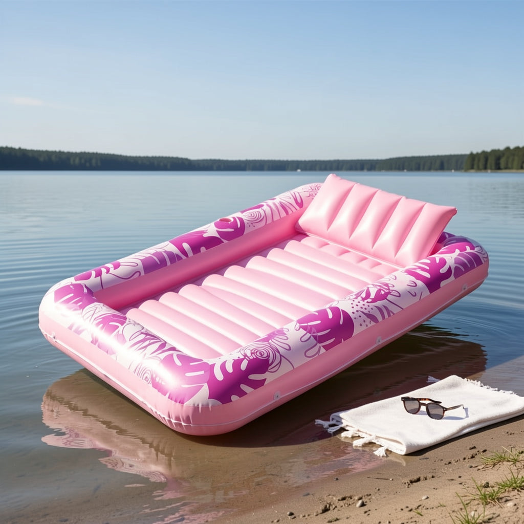 SYNCFUN Inflatable Tanning Pool Lounger Float, Extra Large Pool Floats Adult with Pillow, 4 in 1 Suntan Tub Raft Floatie, Sunbathing Bed Lounge Blow Up Ball Pit Party Gifts, Hot Pink