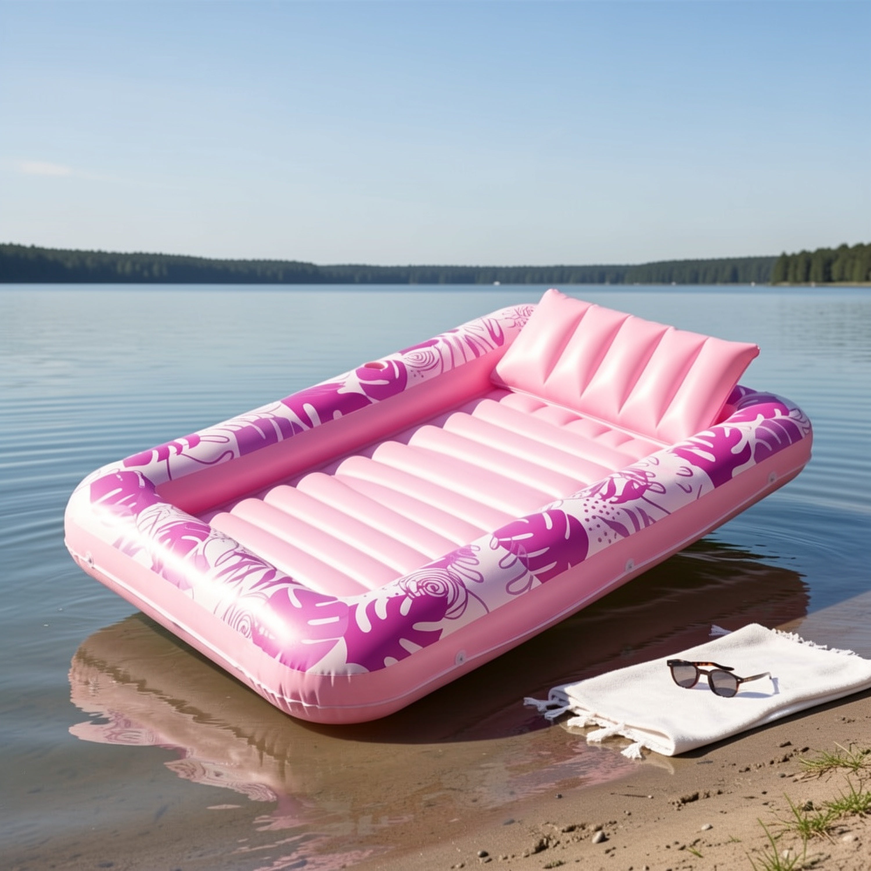 SYNCFUN Inflatable Tanning Pool Lounger Float, Extra Large Pool Floats Adult with Pillow, 4 in 1 Suntan Tub Raft Floatie, Sunbathing Bed Lounge Blow Up Ball Pit Party Gifts, Hot Pink