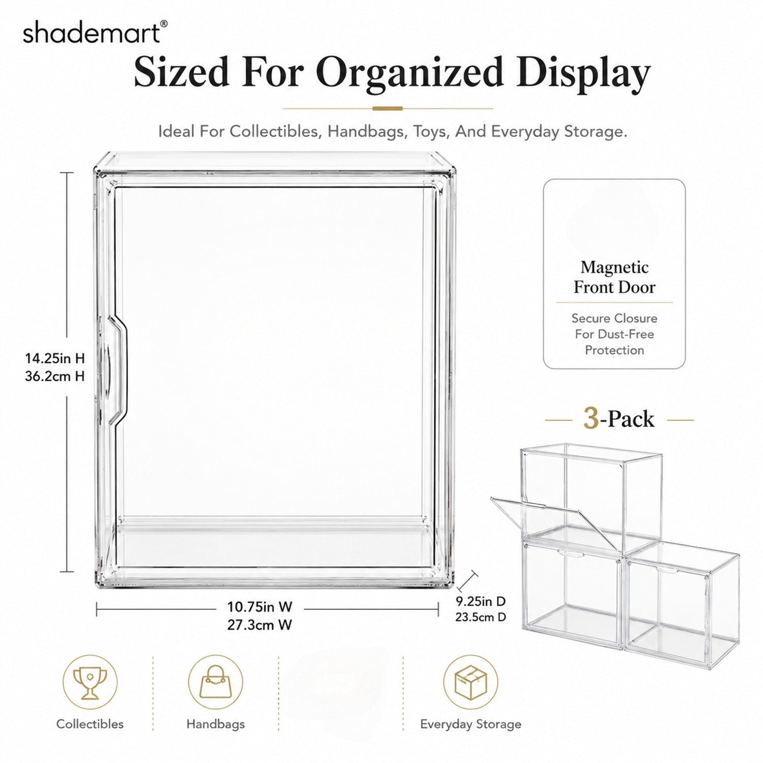 3pcs Clear Display Case Dustproof Storage Bins Containers Organizer Bag Show Box For Collectibles/ Car Model
