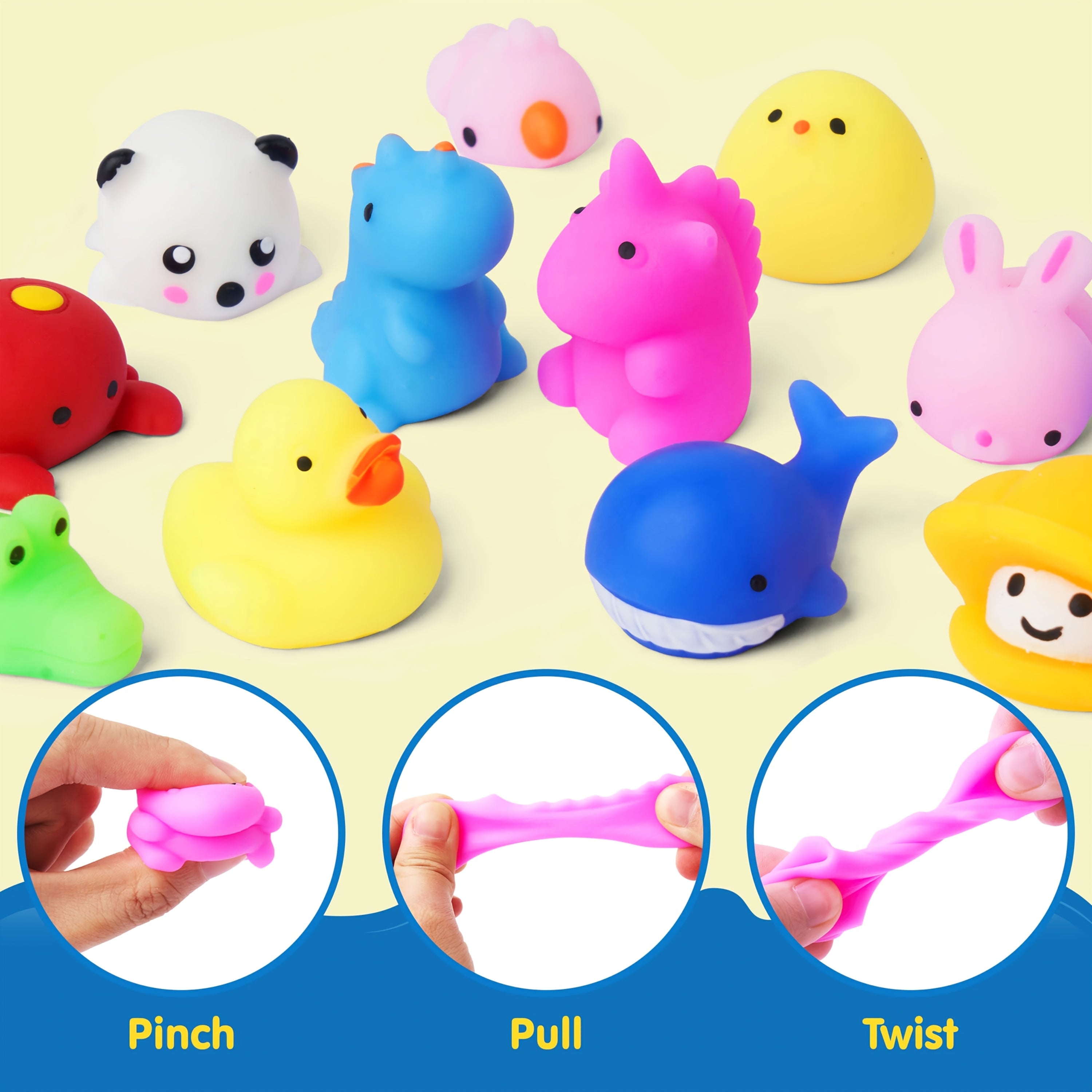 SYNCFUN 25pcs Mini Animals Fruit Mochi Squishies Toys Set Can Be Placed In Easter Eggs, Party Favors for Kids, Basket Stuffers Fillers for Party, Graduation Classroom Prize Supplies, July 4th, Halloween Party Favors Gifts