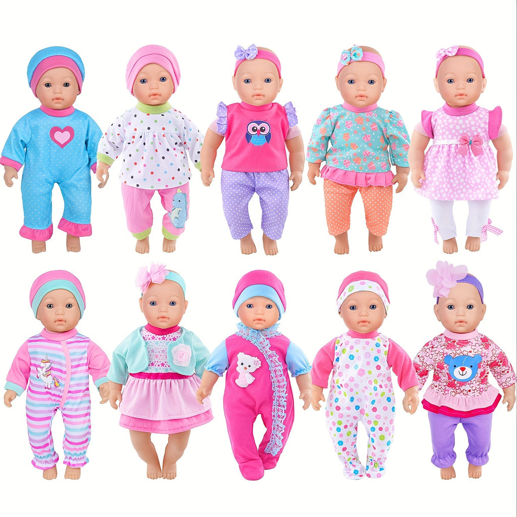 10 Sets of Uniquely Designed Outfits Specifically for 10 to 12-Inch Dolls (Dolls Not Included)