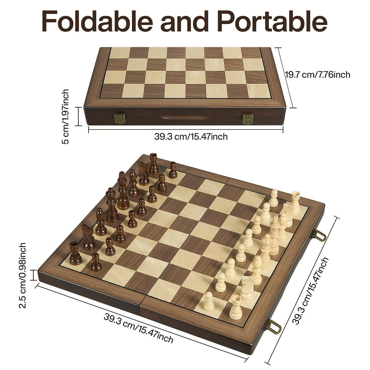 Magnetic Wooden Chess Set for Adults Kids 15 Inches Chess Borad with Handmade Pieces, Folding Portable Travel Unique Chess Game for Tournament Professional Beginner, Birthday And Christmas Gifts