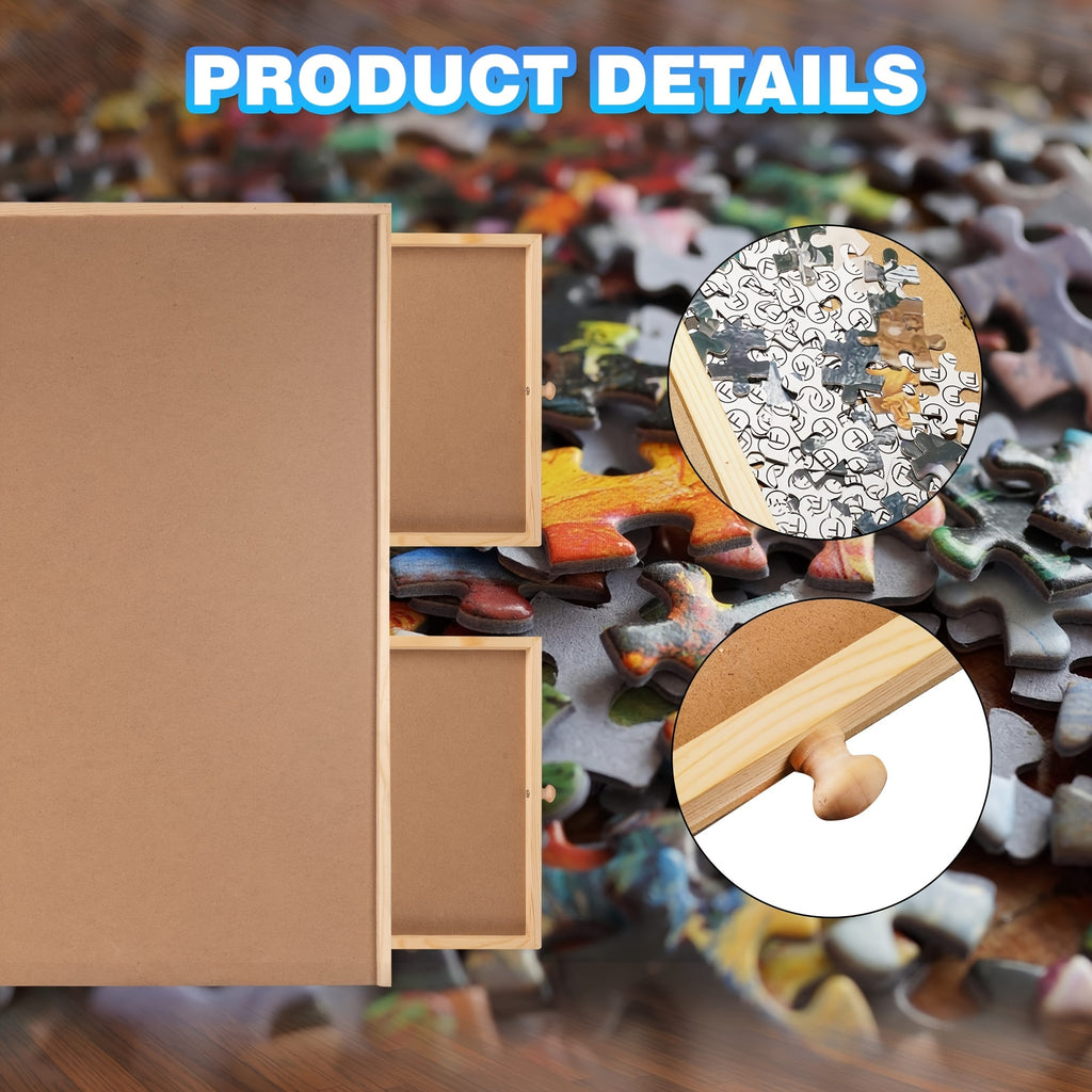 1500pcs Puzzle Board School Supplies, 27x35 Inch Wooden Puzzle Table with 6 Drawers, Portable Puzzle Organizer Storage for Tiles, Kids Adults Family Game Cool Room Decor Cheap Fun Stuff, Local Warehouse , Special Christmas Halloween Birthday Gift