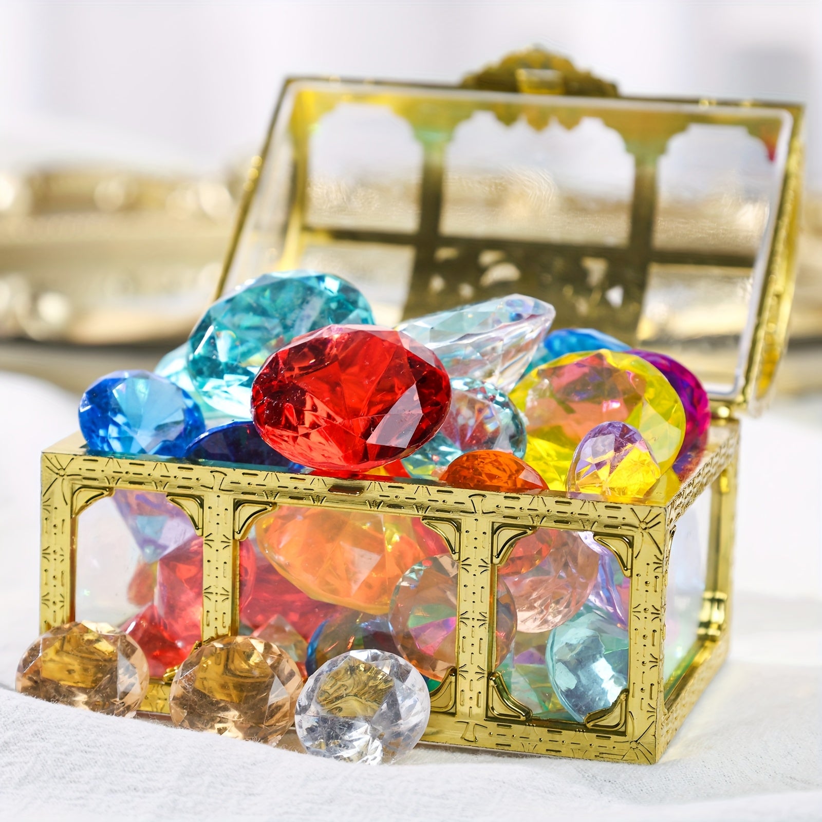 50pcs Diving Gem Pool Toy, Gem with Treasure Pirate Chest Box Underwater Acrylic Gemstones Set Swimming Toys Dive Throw Underwater for Game Gift Boys And Girls, Back to School, Mother's Day Gifts
