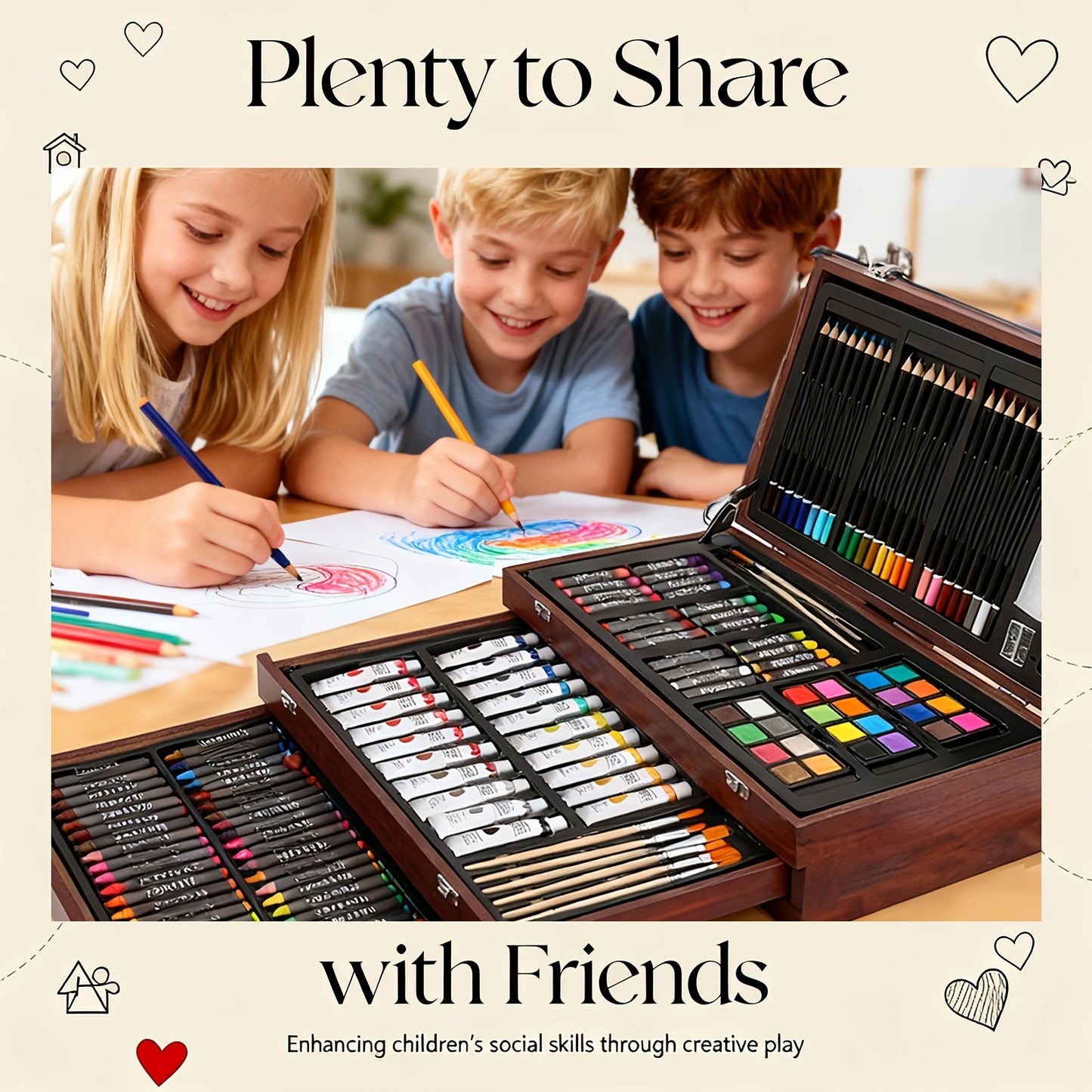172pcs Deluxe Art Set with An Exquisite Gift Box And 2 Drawing Pads, Crayons, Acrylic Paints, Colored Pencils Set In Wooden Case, Professional Art Kit, Paint Supplies, Gift, Christmas, Art & Crafts, Craft Kits