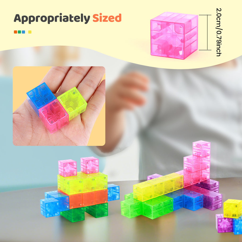 [Christmas & Birthday Gift] 100pcs Magnetic Building Blocks Toy | Random Colorful Transparent Cube Construction Set | Creative Physics Learning Toy | Ideal Christmas & Birthday Gift For Boys & Girls