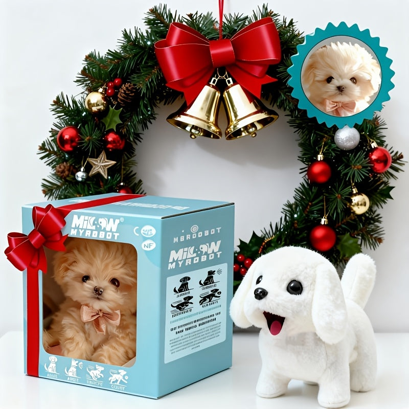 Adorable Doggy Toy - Soft Furry Dog with Ribbon, Interactive Pet Toy for Kids, Suitable for Children, Can Walk And Bark, Perfect Gift for Boys And Girls on Day Or Birthday, Cute Furry Animal Puppy Toy, Brings Endless Playtime Fun