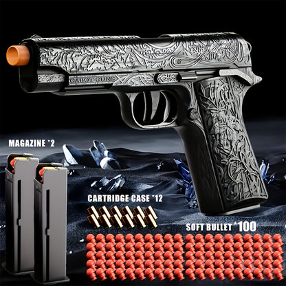 Cool Toy Gun with 120 Soft Bullet Shells & Ejecting Shells System - Semi-Automatic Rapid-Fire Pistol Suitable for Boys, 2 Magazines & 12 Shells/Bullets for Indoor/Outdoor Shooting Games, Birthday Gifts for (Fake Gun for Role Play)