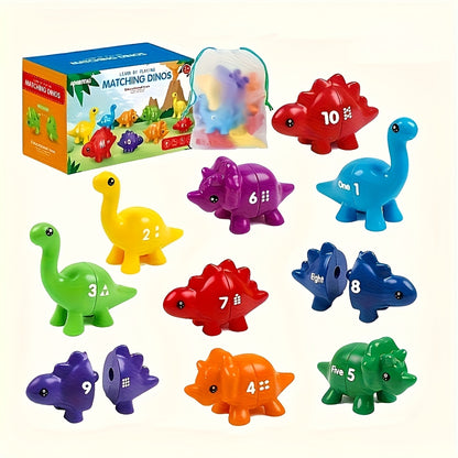 1 Box Dinosaur Number Toy 10 Pairs Retractable Plug-In Dinosaur Number Matching Toy Mathematics Enlightenment Counting Sorting Game for Infants And Toddlers Hand-Eye Coordination Training with Storage Bag Included Easter Gifts Bulk