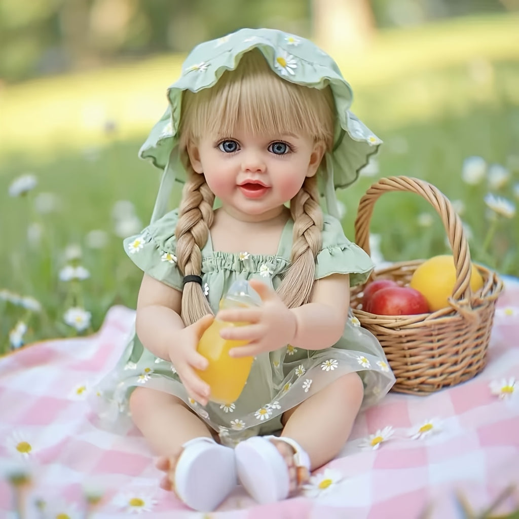 22inch 55cm Reborn Baby Doll Newborn Baby Lifelike Soft Touch Long Hair Princess Girl Full Vinly Baby Dolls Kids Birthday/Christmas/ New Year Gifts
