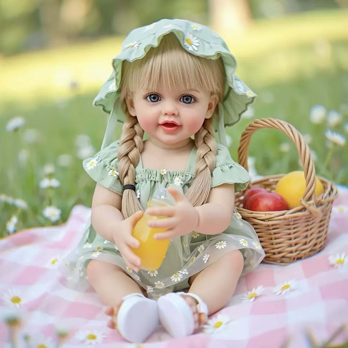 22inch 55cm Reborn Baby Doll Newborn Baby Lifelike Soft Touch Long Hair Princess Girl Full Vinly Baby Dolls Kids Birthday/Christmas/ New Year Gifts