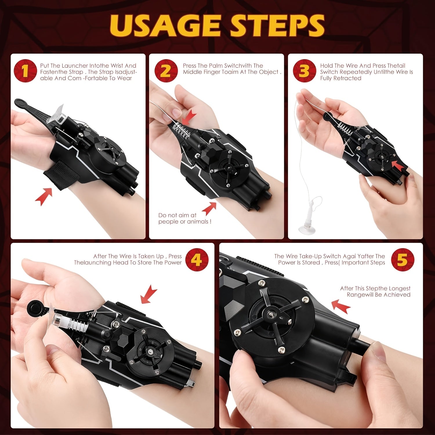 Spider Web Shooters Real, Spider Launcher Wrist Toy for Kids, 8ft Realistic Web Launcher String, Cool Gadgets String Gloves Shooters Toy for Superhero Role-Play (Black)