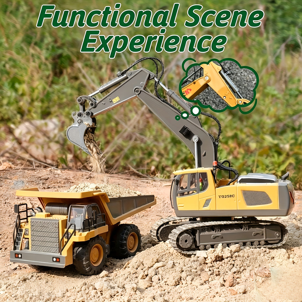 2pcs/3pcs/4pcs Set Remote Control Engineering Vehicle Set, 2.4G High-tech 11-channel Remote Control Excavator Dump Truck Bulldozer Alloy Plastic Engineering Vehicle Remote Control Construction Toy Car Set