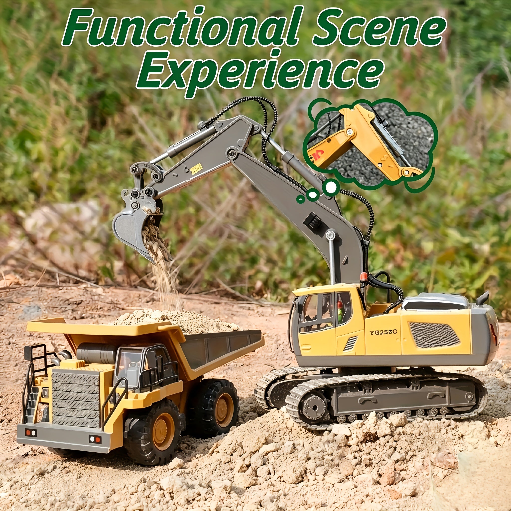 2pcs/3pcs/4pcs Set Remote Control Engineering Vehicle Set, 2.4G High-tech 11-channel Remote Control Excavator Dump Truck Bulldozer Alloy Plastic Engineering Vehicle Remote Control Construction Toy Car Set