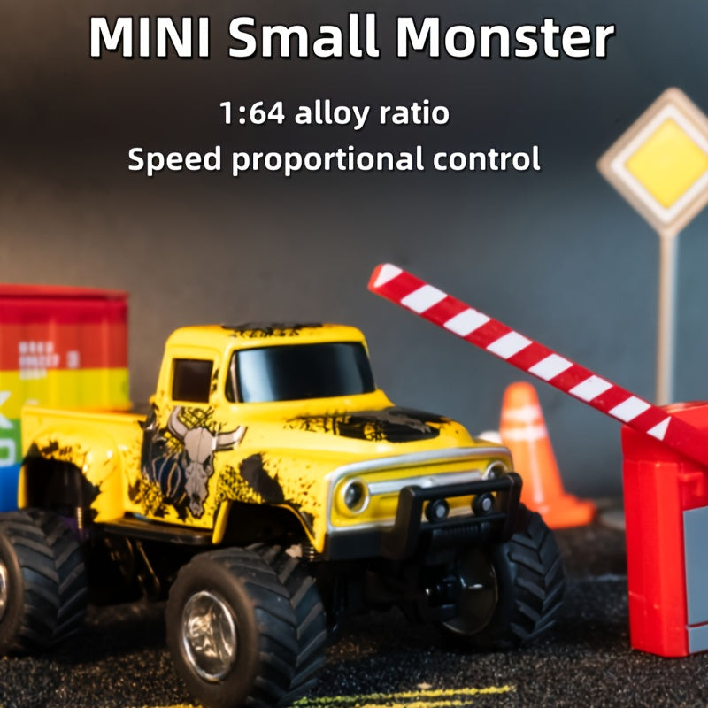 Mini Monster Truck, 1:64 Scale Alloy Shell Toy Car Model, LED Lights Multiple Control Modes Adjustable Speed/Steering, King Of The Road