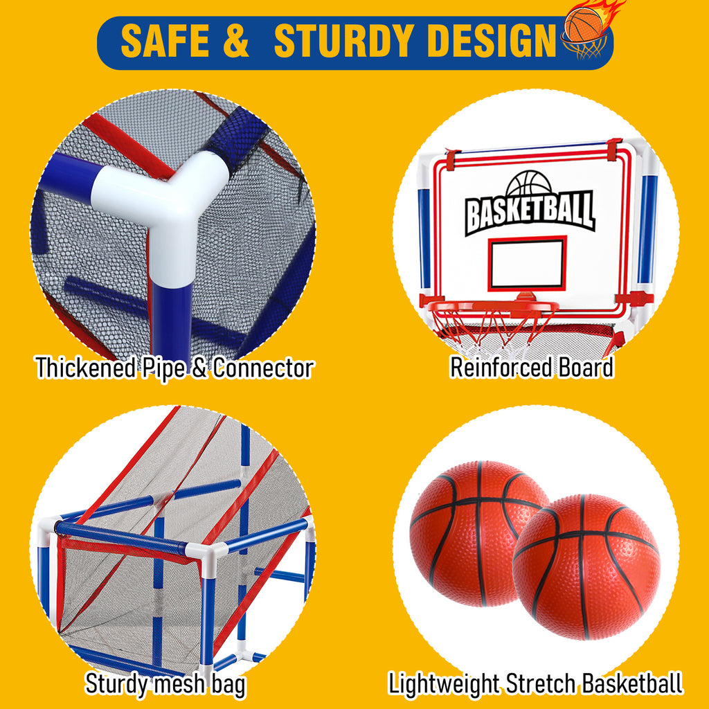 Basketball Game Set with 2 Balls for Kids,Adjustable Toy Game Sport with Storage for 3 to 6 Years Old, Kids Basketball Hoop Suited for Outdoor and Indoor