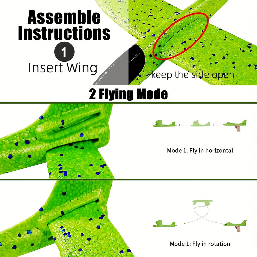 4 6pcs Airplane/flying Toy, 17.5-inch Large Throwing Foam Plane/glider, 2 Flying Modes, Birthday Gift 3 4 5 6 7 8 9 10 11 12-year-old Boy, Outdoor Sports Game Toys