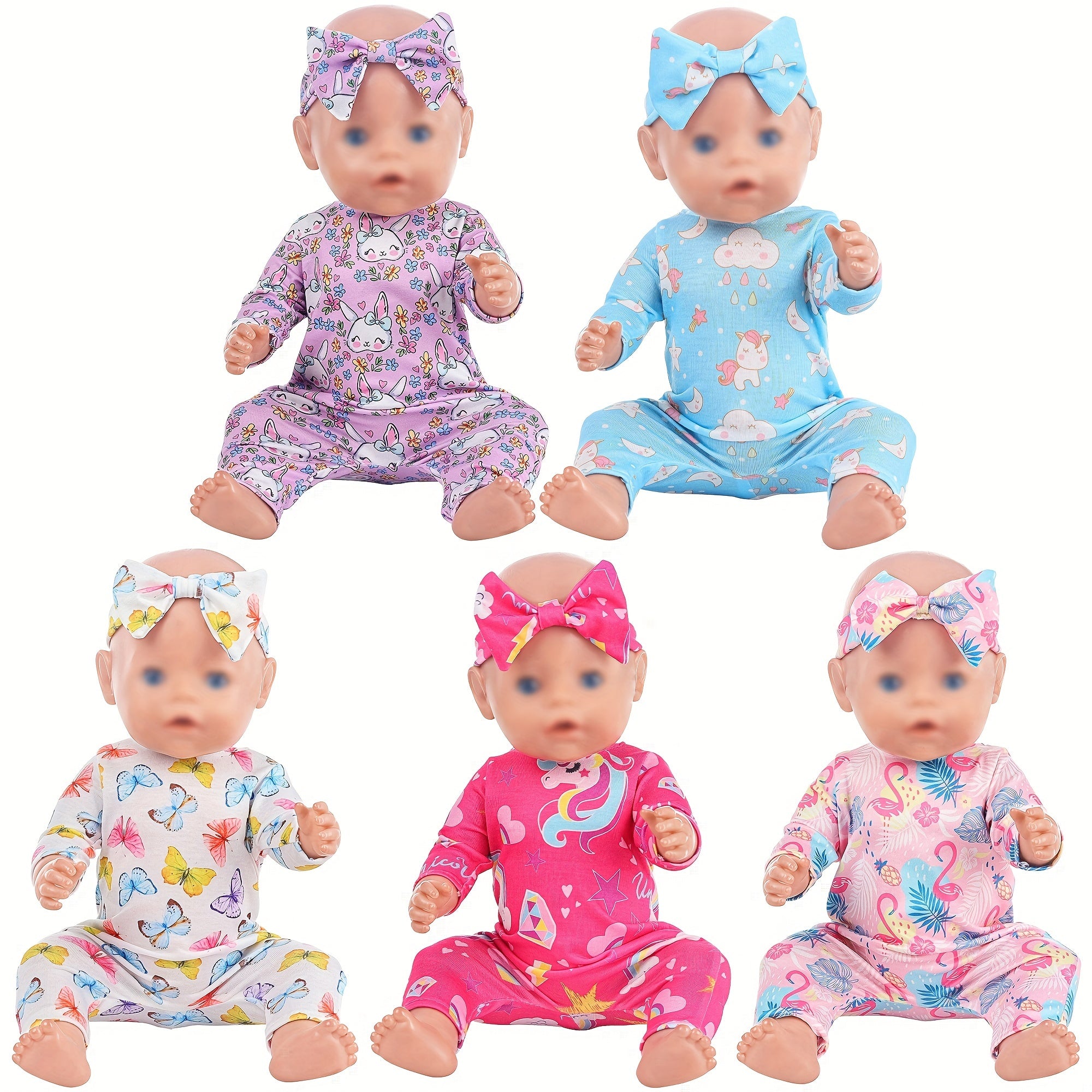 5 Sets Baby Doll Clothes New Born Baby Doll Accessories Fit For 14-16 Inch Baby Doll Clothes Dresses Outfits Pjs For 43cm New Born Baby Dolls (no Doll)