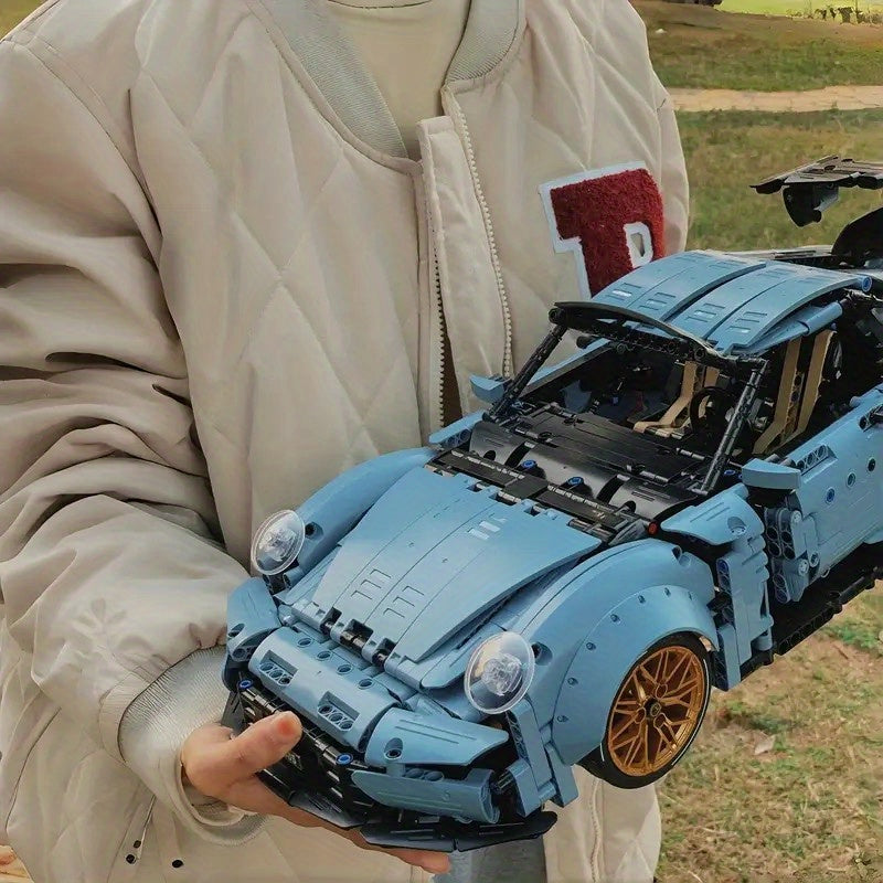 2100pcs Cool Toys for Men Creative Misty Blue Lowrider Sports Car Building Blocks Model Fashionable Model Desktop Ornament Room Decoration, Home, Adult Building, Valentine'S Day Gifts