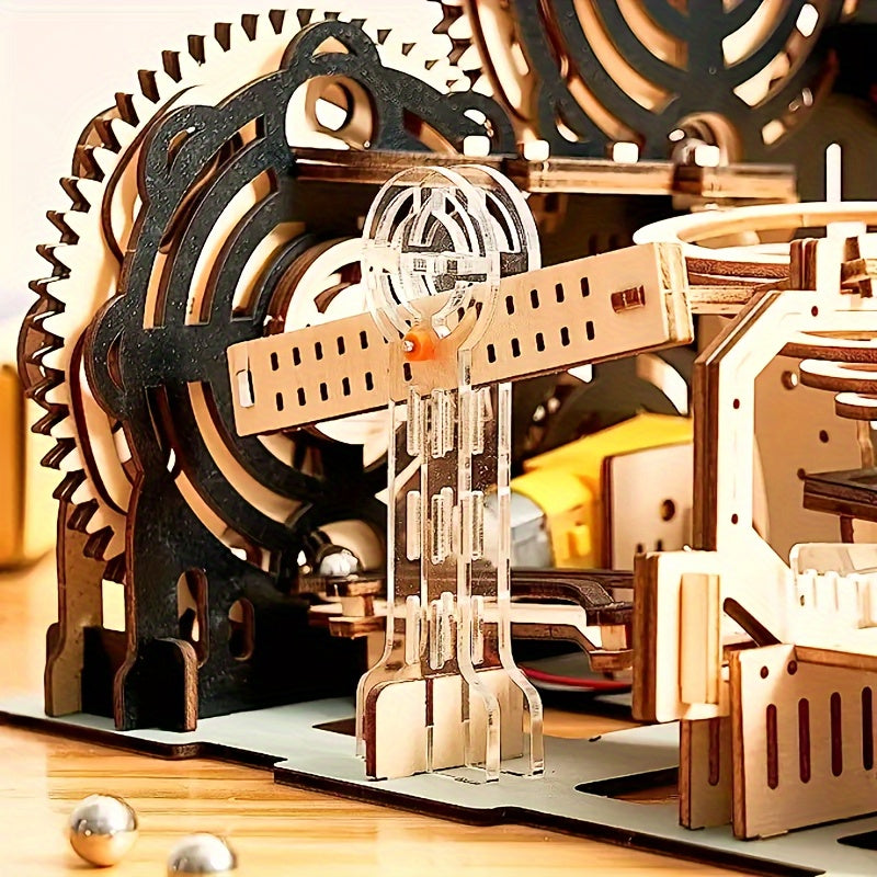 Electric 3D Wooden Puzzles Marble Run Model Kits Brain Teaser Puzzle DIY Handmade Christmas Gift(Without Battery) Halloween Party Favors