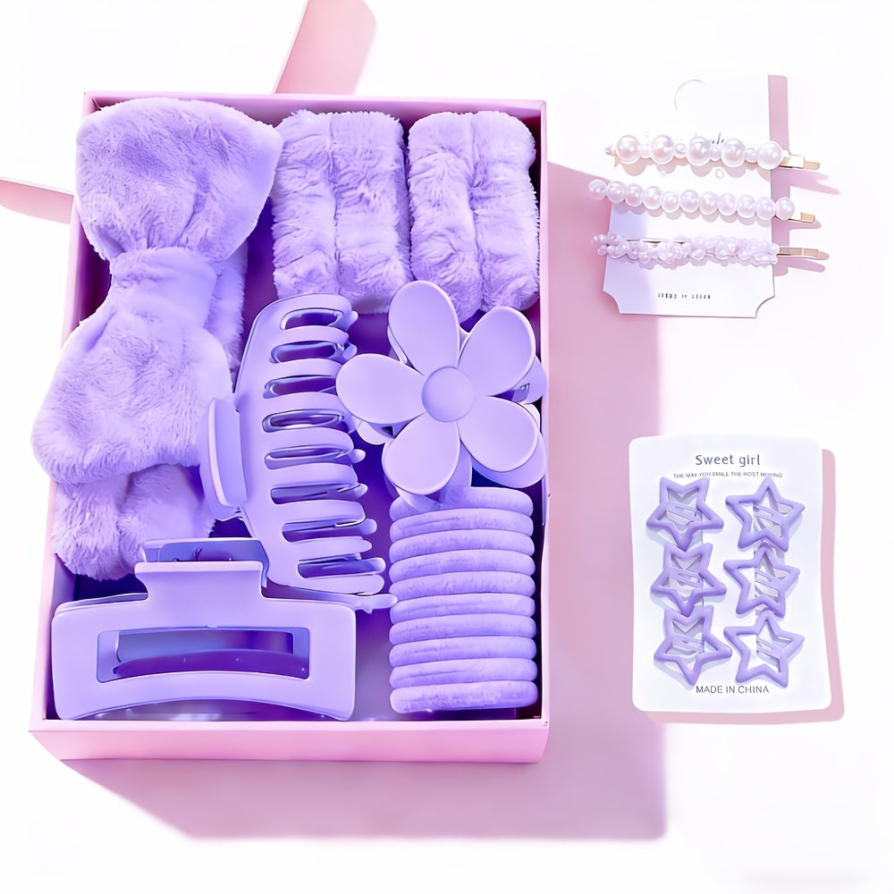 A Combination Set Of Various Fine Headbands, Hair Hoops, Hair Clips, And Hair Rings, Multi-color, Matte, Grip Clips, Elastic, with Bowknot, Fragrance-free, Suitable for Relaxing Textured Hair, Normal Hairstyles, Face Washing And Bathing, Ideal Gift.