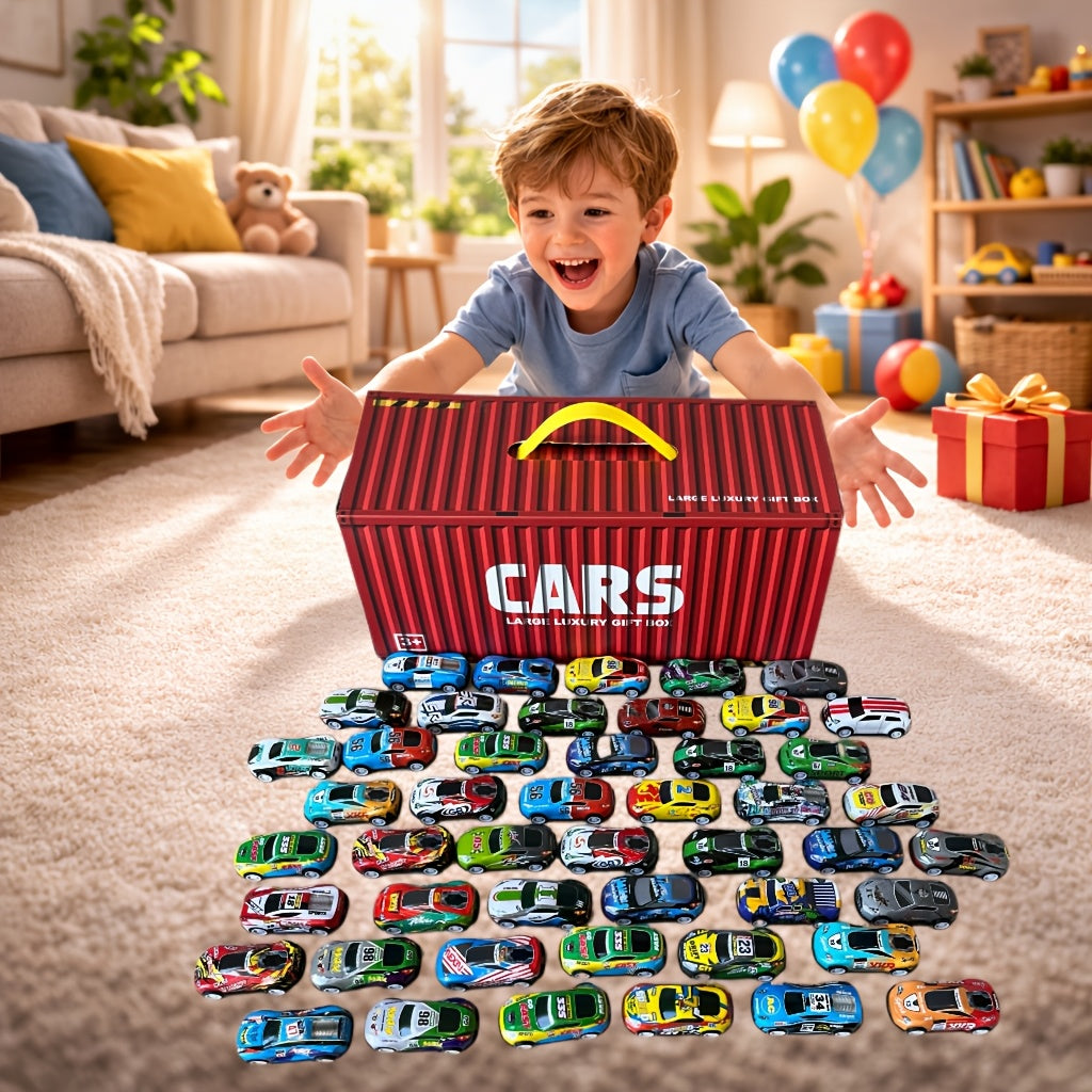 48pcs Racing Car Toy Set for Boys Age 3+, Friction Powered Mini Cars with 4-Level Garage & Track, All-In-One Play Gift