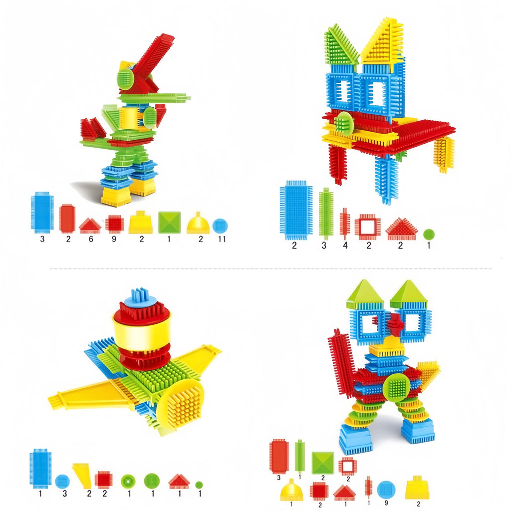 150pcs Hedgehog Building Blocks Tiles Set - Soft Interlocking Bristles Blocks Educational Learning Toys for Preschool Kids - Bristle Shape Building Blocks Toy for Children
