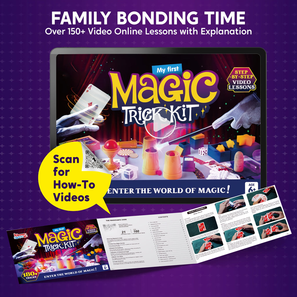 SYNCFUN 180+ Magic Trick Set Toy for Kids, My First Magic Trick Kit- Amazing Magician Toy with Step-by-Step Video Lessons, Easy Tricks Of Wand And Illusion Cards, Cool Christmas Birthday Party Gifts for Boys And Girls Aged 6+
