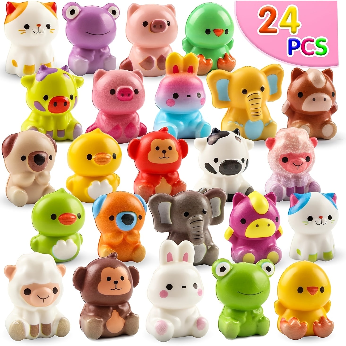 24pcs Animal Soft Toys - Cute Animal Relaxation Toys That Can Be Used As Classroom Prizes, Birthday Gifts for Boys And Girls, Valentine's Day Gifts for Each Other, Kids Party Favors And Love Letters, Classroom Party Favors | 24pcs In Fun Shapes