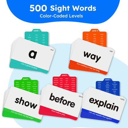 [Learning Toys for Kids] 500 Sight Words & 150 Phonics Flash Cards/1000+ Words, Learning Toys for Kids, Learn to Read CVC, Blends, Long Vowel Words Sounds, Dolch & Fry High Frequency Sight Words for Pre - Primer Kindergarten 1st 2nd 3rd Grade Kids Ages 3-