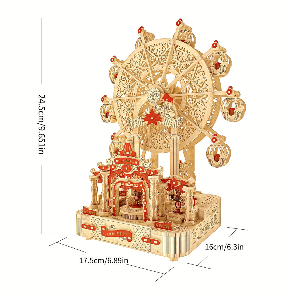 DIY 3D Wooden Puzzle Ferris Wheel Music Box - Handcrafted Model Kit, Intricate Mechanical Design, Includes Gift Box And Assembly Instructions, Educational Toy | Decorative Model | Intricate Craftsmanship, Musical Puzzle, Best for Christmas