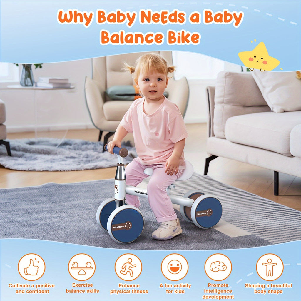 [Perfect First Birthday] Baby Balance Bike for 10-36 Month Toddler Boys & Girls, 4 Wheels Kids First Balance Bike, Perfect First Birthday & Children's Day Gifts
