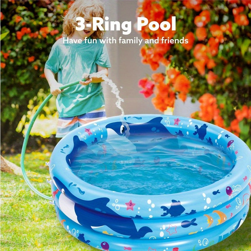 SYNCFUN 34"x10" Inflatable die Pool with Ocean Whale Pattern - 3-Ring Blue Pool for s & Dogs, 90lb Capacity, Portable Backyard Water Play Pit for Summer, Parties, Family Fun, Pet Cooling Station | Fun Play Area | Durable Inflatable for Halloween,Christmas