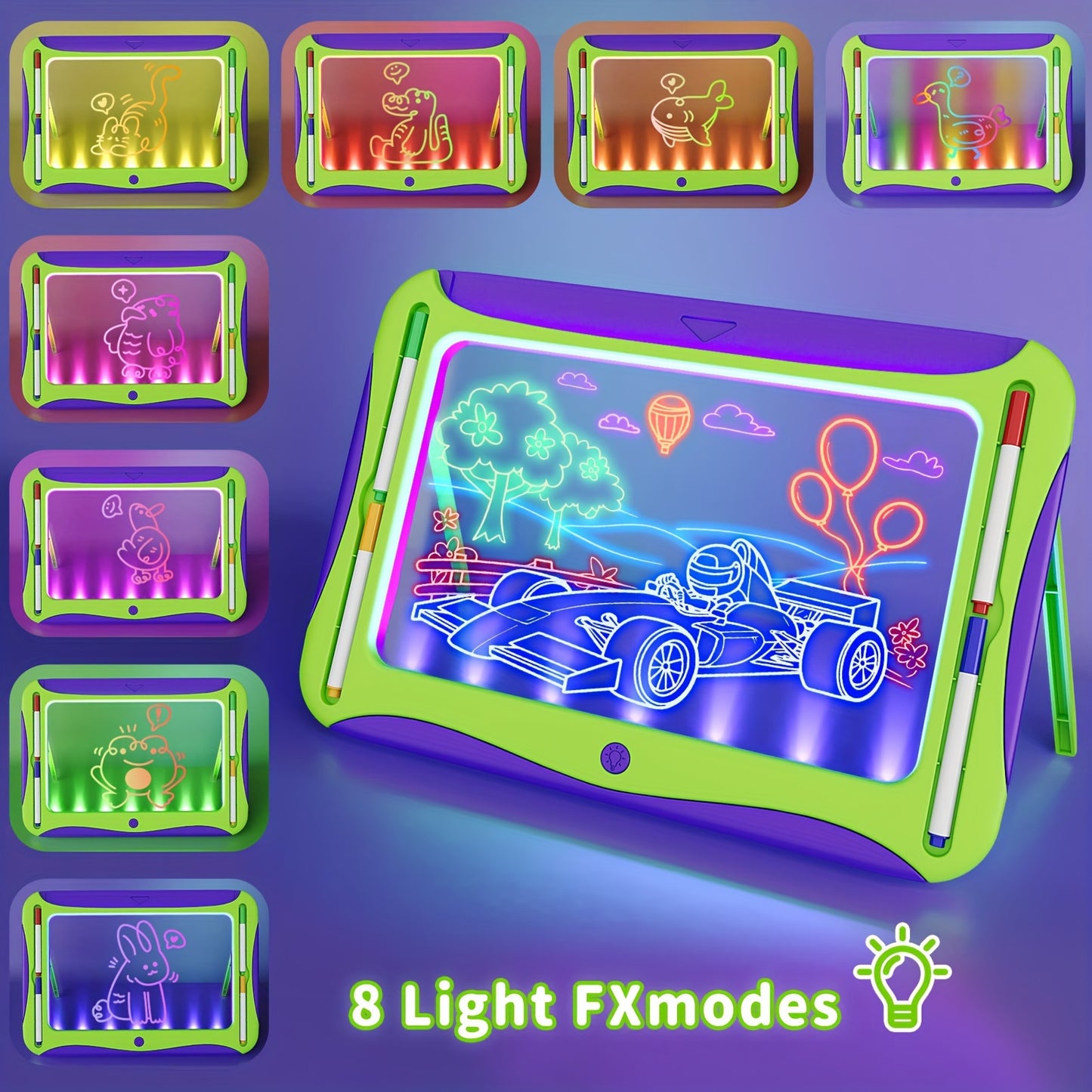 LED Light-Up Drawing Writing Doodle Board, Learning Travel Toy with 9 Double-Sided Cards, 6 Markers, Art Set, Suitable for Birthday Gifts And Christmas Gifts for Girls And Boys Aged 3-8.
