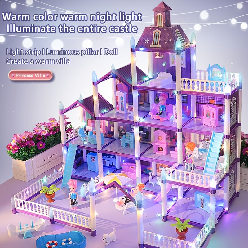A Dollhouse Designed for Girls, Featuring 11 Rooms, Doll Figures, Puppies, Furniture, Additions, And LED Lighting, Making It an Ideal Playhouse Gift for Girls Aged 3 to 10