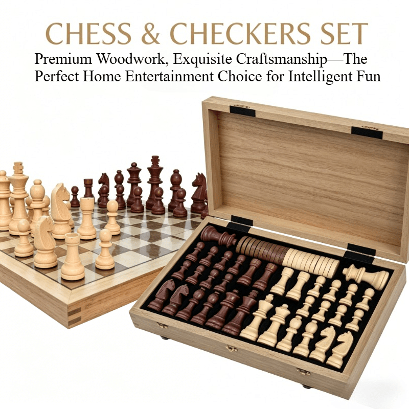 Professional Folding Chess Set - 33pcs Set (Including 16 Black Pieces, 16 White Pieces And 1 Chessboard) - Premium Gift Box, Travel-Friendly Portable Tabletop Game, an Essential Set for Chess Enthusiasts