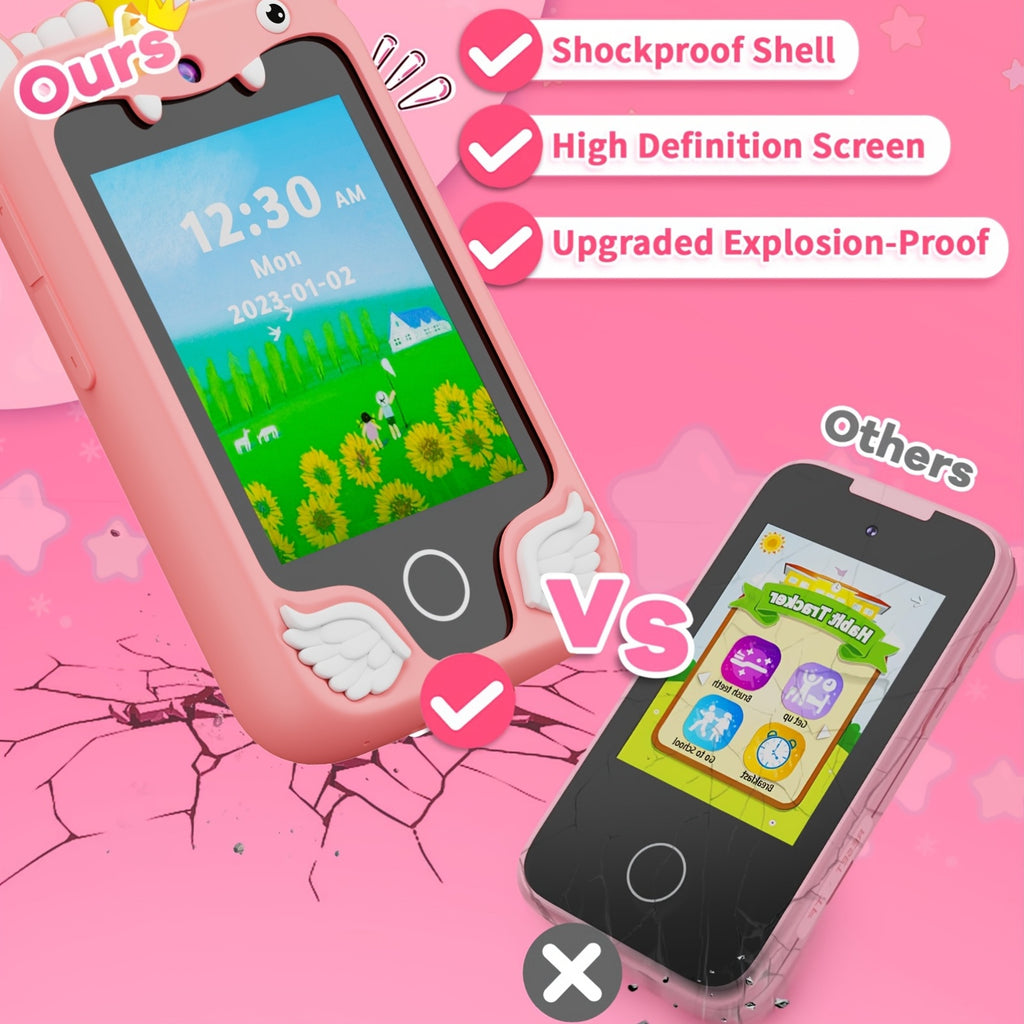 Kid's Fun Explorer Phone - 8GB HD Touchscreen Dual Camera Cell Phone with Dinosaur Design, Kids Smart Phone Toy, Dinosaur Kids Toy Phone, Educational Travel Toy, Perfect Birthday, Halloween, Christmas Gift