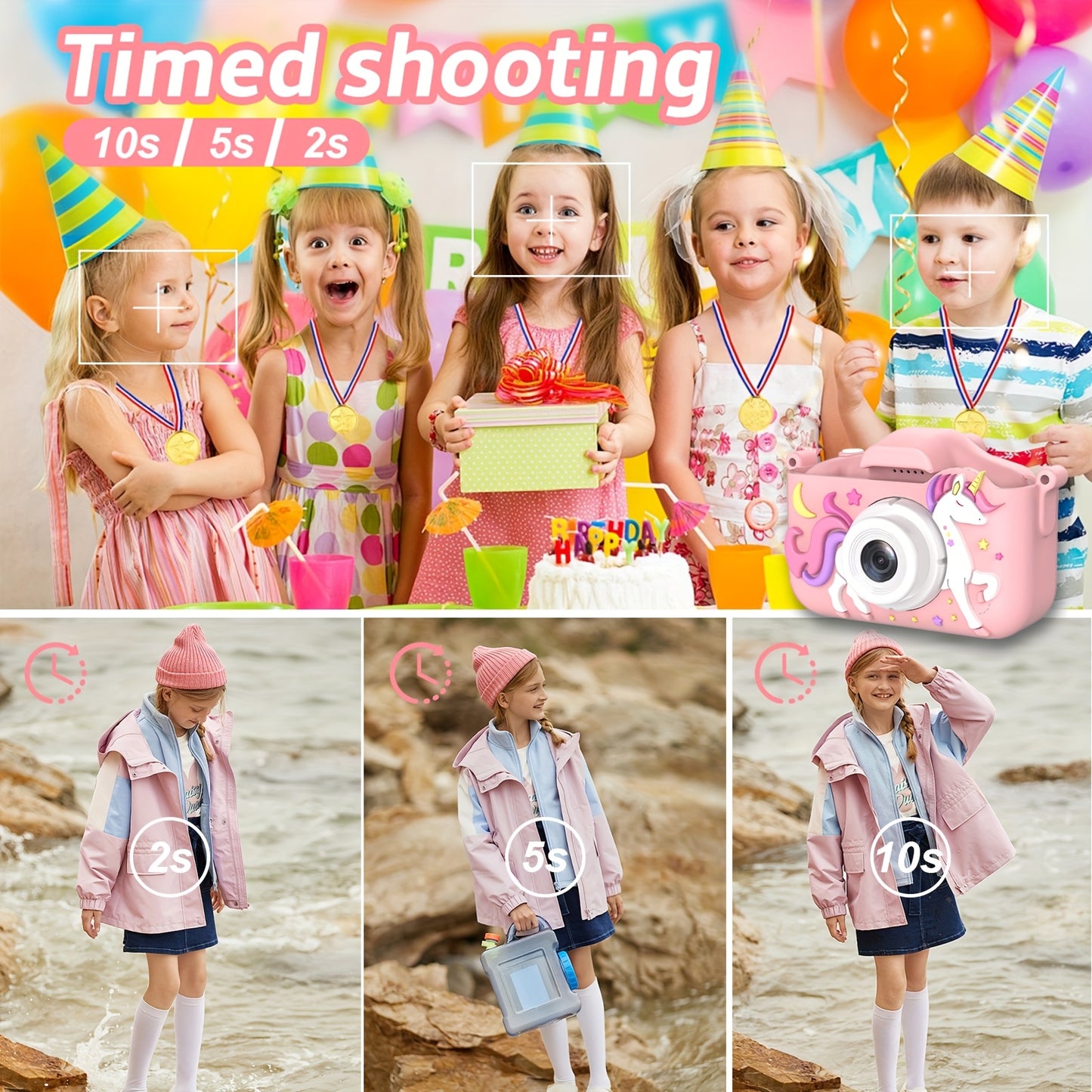 Children's Cartoon Camera Toy, 1080P High-definition Video, 6 Photo Modes, 32G Memory, Perfect Gift for 3-12 Year Old Children's Birthdays, Holidays, And Christmas.