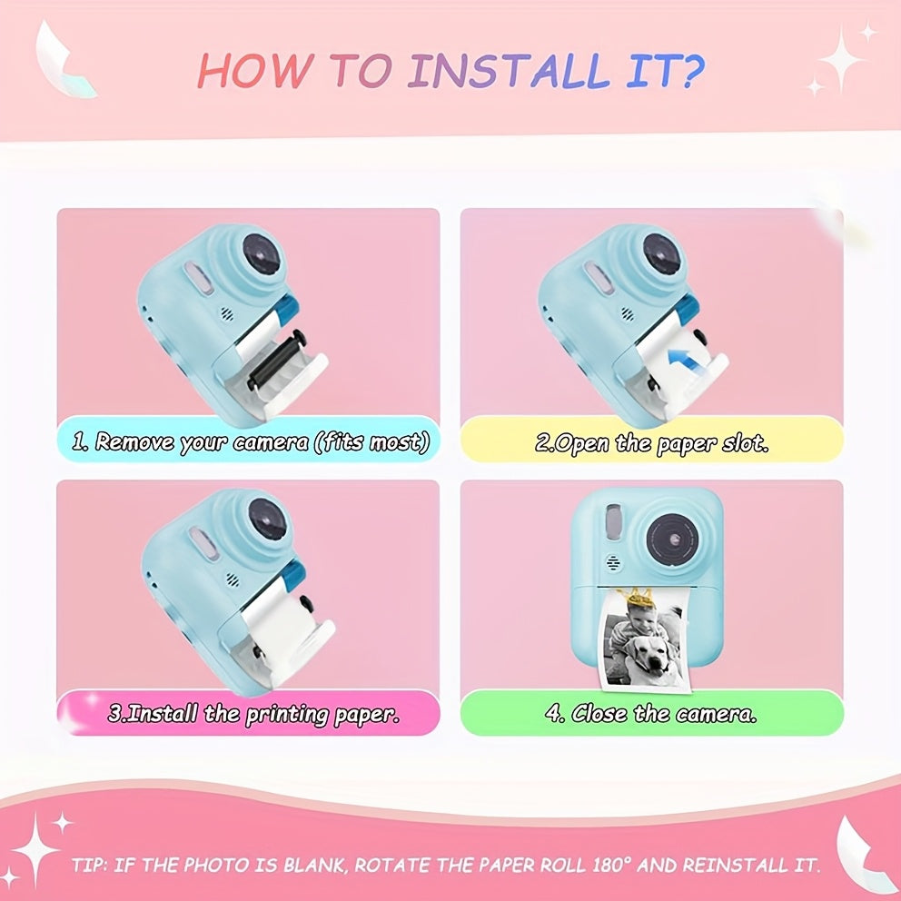 Camera Paper/New Instant Print Digital Camera, 1080P 2.4 Inch Screen Super Cute Instant Camera with 3 Rolls Print Paper & 32GB Card, Camera Paper, Card Readers and a 32GB Memory Card Can Be Purchased Separately, Digital Camera Kids Gift for Kids 3-12