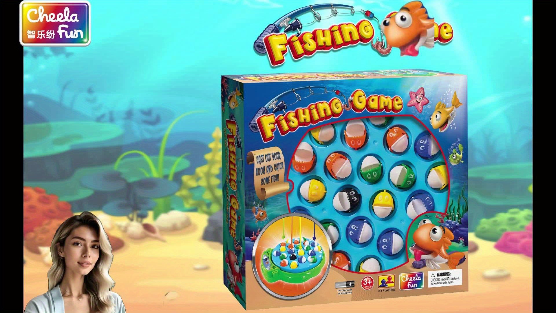 Cheela Fun Fishing Game for Kids, Rotating Fish Board Game, Original Fast-Action Fishing Game. Includes 21 Fish, 4 Fishing Rods. Require 1xAA Battery (not Included). Ideal for Holiday & Birthday Presents.
