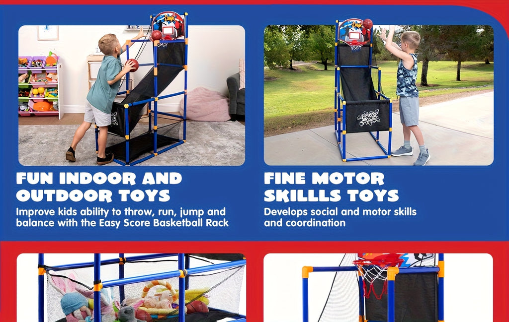 Arcade Basketball Game Set with 4 Balls And Hoop for Kids 3+ Years Old Indoor Outdoor Sport Play - Easy Set Up - Air Pump Included - Ideal for Competition