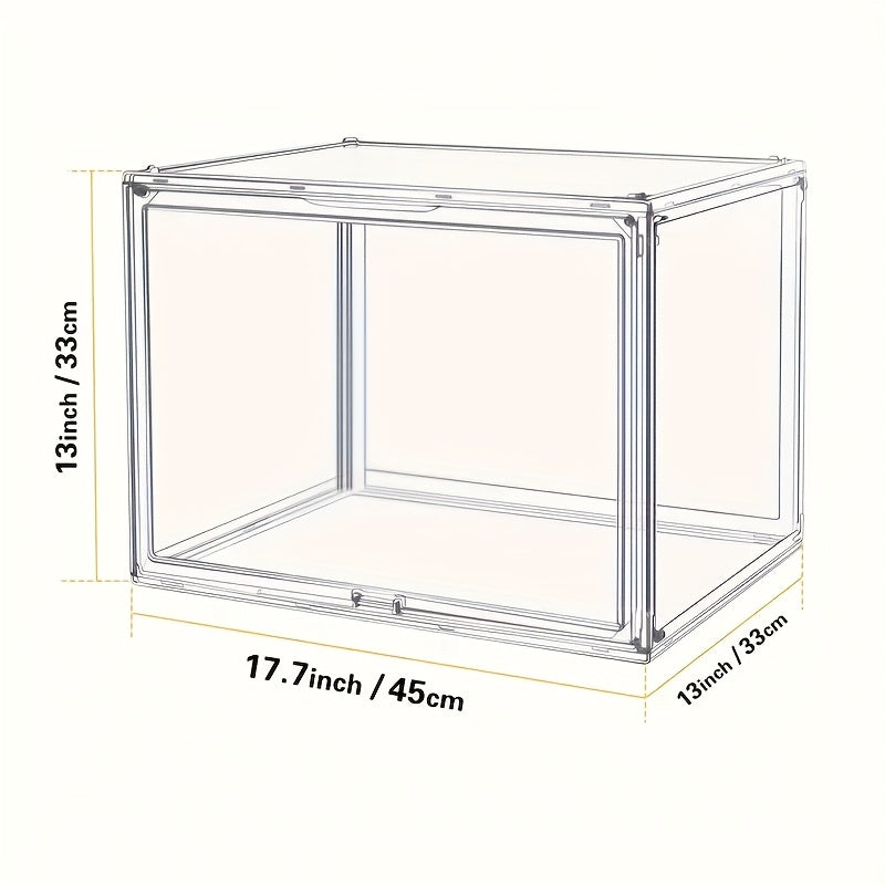 1/2pcs XL Clear Stackable Acrylic Storage Bins with Magnetic Lid, Dustproof Large Showcase for Helmet, Figures Collectibles, Shoe, Book, Bag Organizer Cosmetic Display Cases