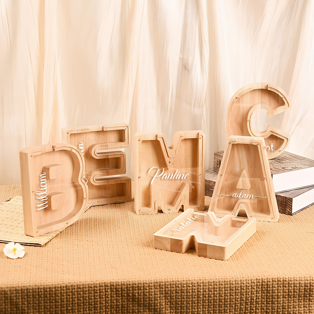 Wooden Alphabet Money bank for Coin Bank for Boys And Girls, Perfect Birthday Gift for Kids