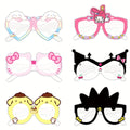 12pcs Sanrio Licensed Birthday Party Glasses Props Set Hello Kitty Kuromi My Melody Cinnamoroll Gudetama Themed Paper Photobooth Eyewear Decorations with No Feathers for Seasonal Holiday Party Favors