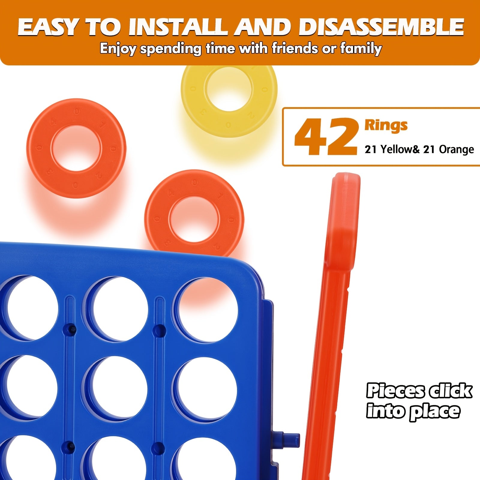 Enormous Connect Four Game, Adjustable Height (2.6Ft-3.2Ft), Extra-Large Game Board with Quick-Release Slider And Storage Bag, Suitable for Indoor/Outdoor Family Parties, Educational Intelligence Game for Adults And Children