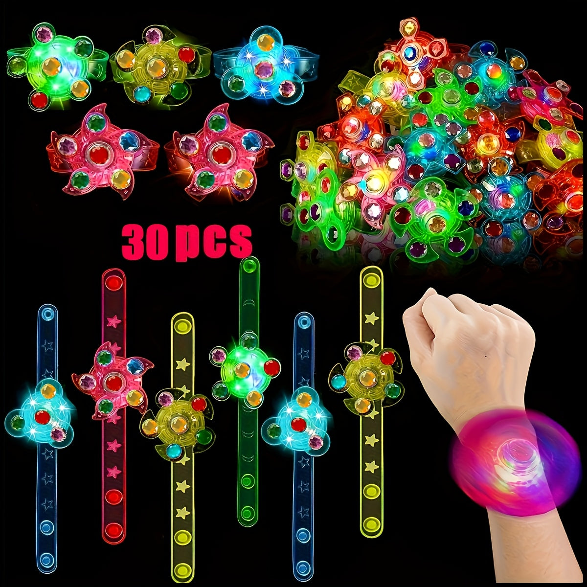 [Birthday Gifts, Party Favors] 30pcs LED Light Up Fidget Spinner Bracelets Party Favors, Glow In The Dark Party Supplies, Birthday Gifts, Treasure Box Toys for Classroom