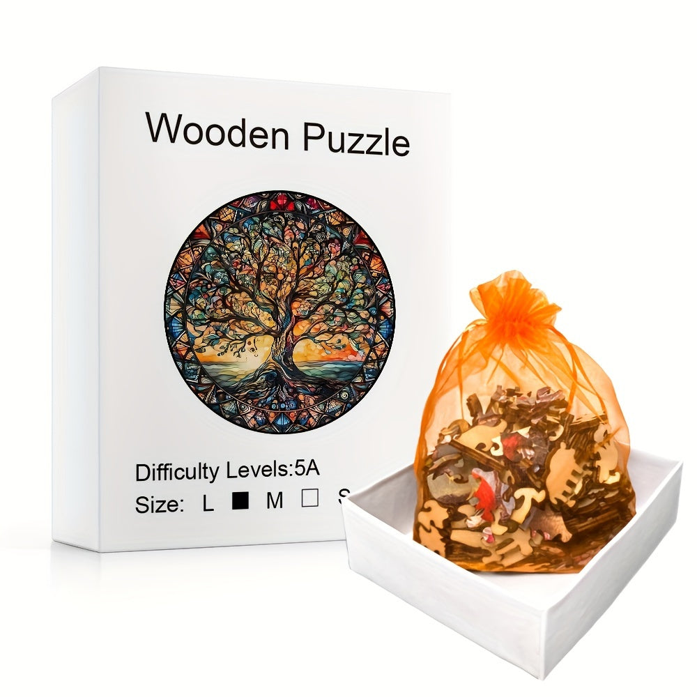 501 Wooden Jigsaw Puzzle Featuring The Tree of Life with Animals And Aliens, a Wooden Box Brain Teaser Game, Perfect for Room Decoration, Educational Supplies, Local Warehouse, And Gifts for Christmas And Halloween