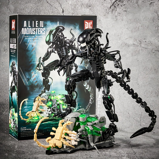 958+Pcs Cool Alien Building Block Set, Assembly of Sci-Fi Movie Battle Character Models in Black ABS, Christmas Gift
